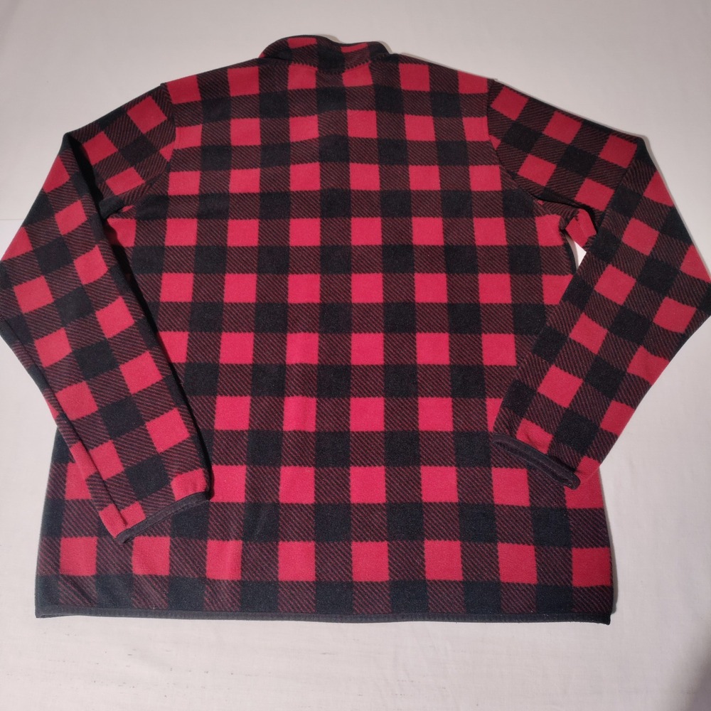 Duluth Trading Co Women XL Buffalo Plaid Fleece Pullover Red Black Snap Mock - Picture 2 of 8